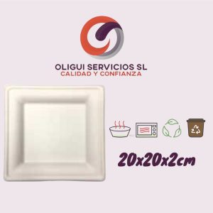 PLATO CAÑA AZÚCAR BLANCO 20CM CUADRADO