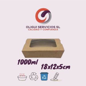 ENVASE TAKE AWAY KRAFT CON VENTANA 1000ML