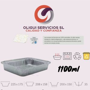 ENVASE RECTANGULAR ALUMINIO 1100ML + TAPA CARTÓN