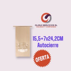 BOLSAS KRAFT AUTOCIERRE CON VENTANA 15,5+7X24,2CM